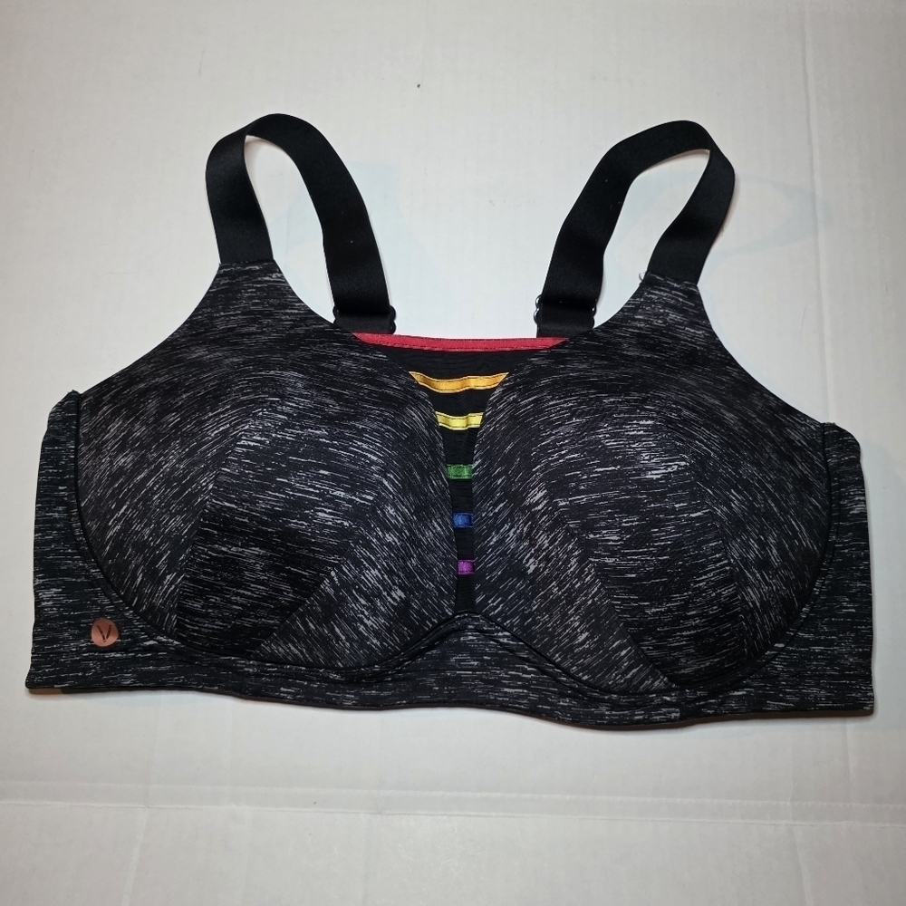 Livi by Lane Bryant Sports Bra 42DDD Wire-free Gray Rainbow Medium Impact